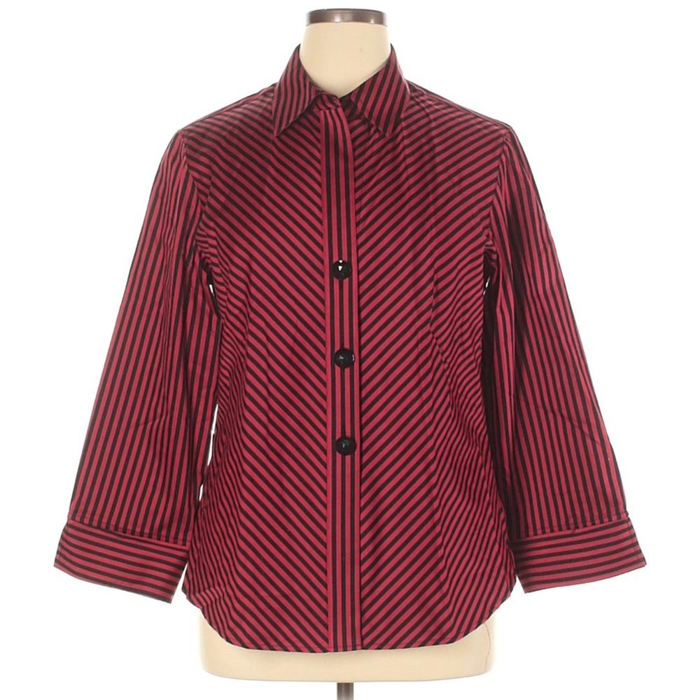 Size 16 Red and Black Striped Button Up - Picture 1 of 2
